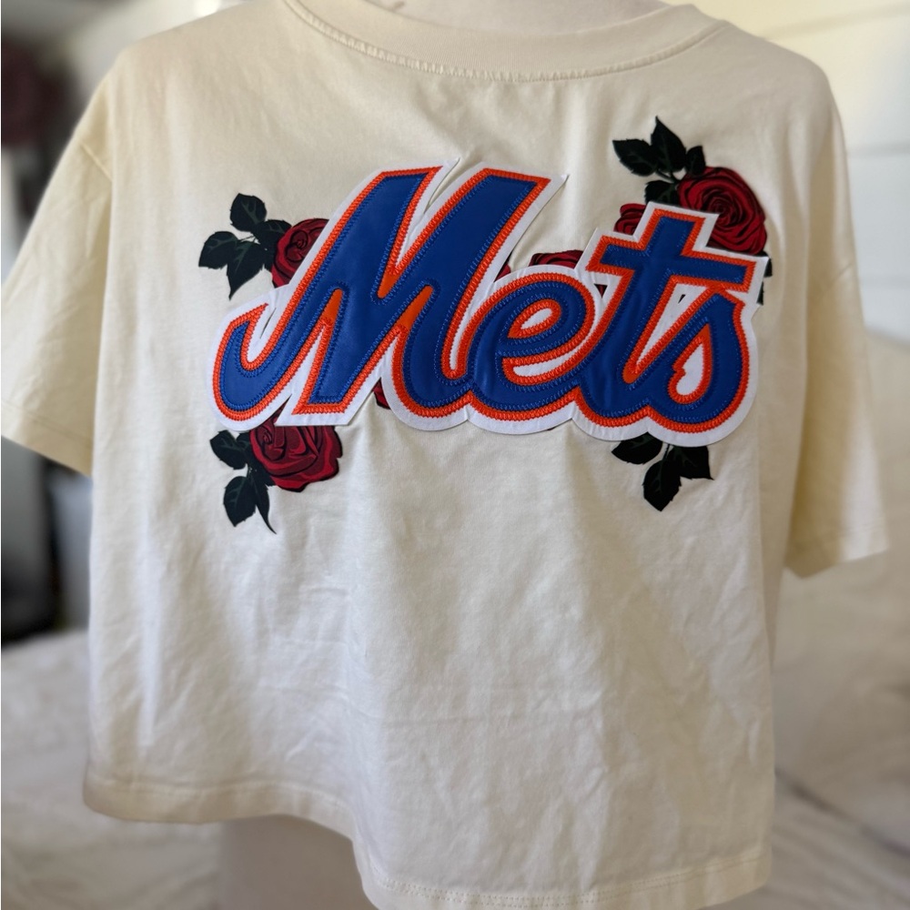 Mets Floral Logo Cotton Short Sleeve Tee - Cream/Blue/Orange - Picture 3 of 11